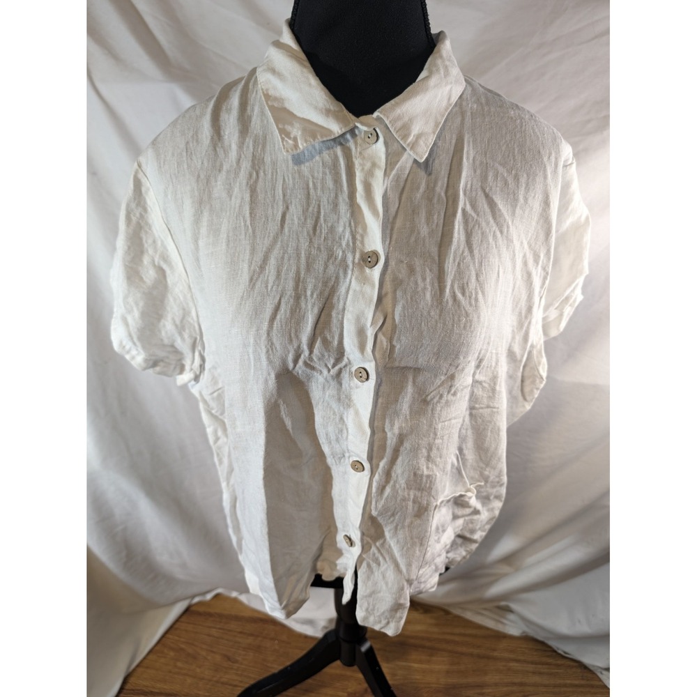 Spirit Activewear 100% Linen Button Down Shirt XL White Coastal Lagenlook Loose
